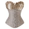 Womens Corset Sexy Lingerie Floral Lace Up Boned Overbust Bustier Top, Gold