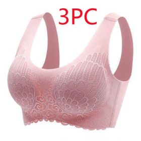 Natural Thai Latex Underwear 4.0 Angel Wings Seamless One Piece Women'S Lace Sports Bra Without Steel Ring (Option: Pink 3PC-XL)