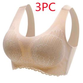 Natural Thai Latex Underwear 4.0 Angel Wings Seamless One Piece Women'S Lace Sports Bra Without Steel Ring (Option: Flesh color 3PC-XL)