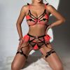 Summer Complex Craft Hollow Out Cutout Embroidery Joint Sexy Contrast Color Sexy Lingerie Suit